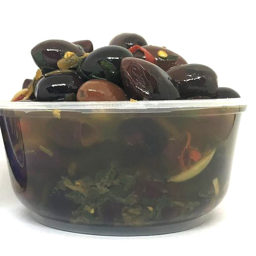 Black Kalamata Olives with Pesto & Chili by Cagette 100g